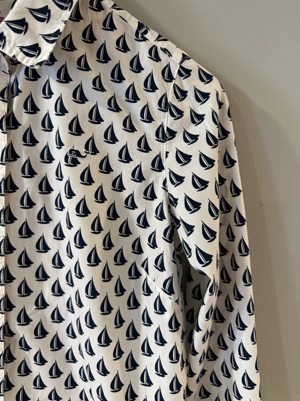 Vineyard Vines White Button-Up Shirt with Navy Sailboat Print - Picture 4 of 5